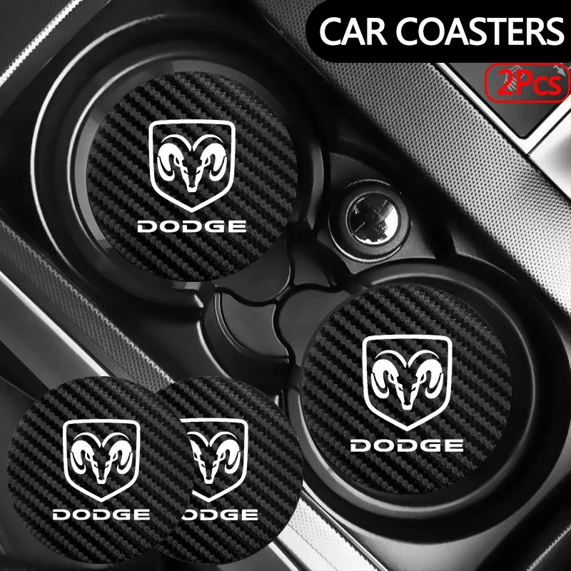 2Pcs Car Carbon Leather Water Cup Pad Anti-noise Coaster Mat for Dodge SRT NITRO Durango Caliber Viper Coolway Caravan Journey