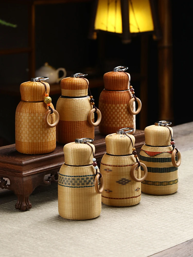 Intangible Cultural Heritage Bamboo Buckle Porcelain 304 Stainless Steel Thermos Cup Small Capacity  Portable Boiling Cup