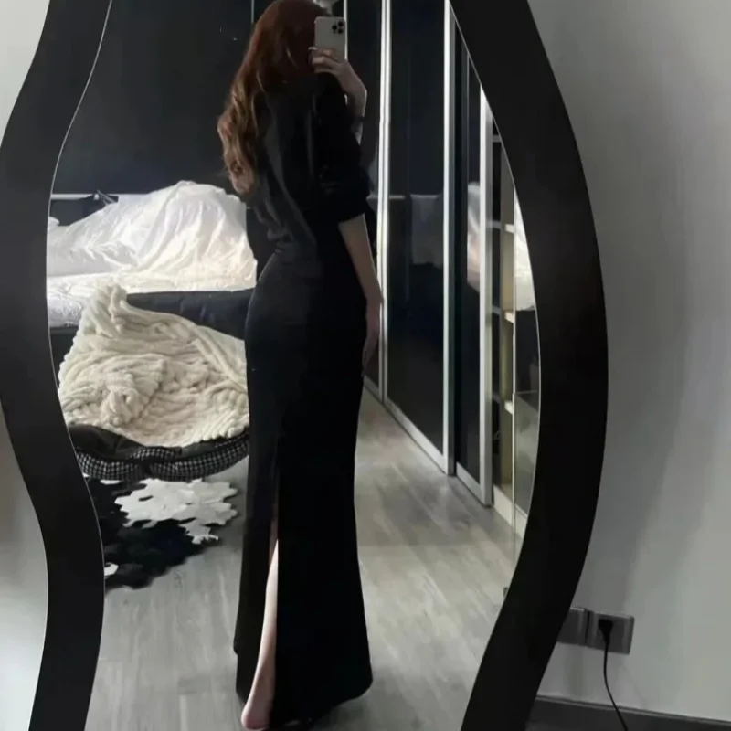 Maxi Mature Slit Female Outfits Short Sleeve Women's Two Piece Set Long Commuting Party Sexy Y2k Streetwear Clothes Vintage Full