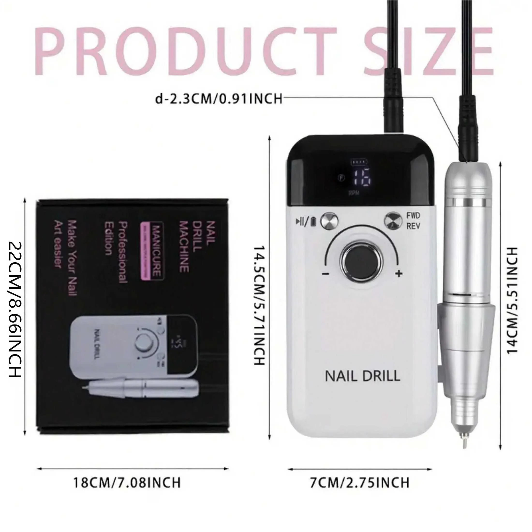 Professional Electric Nail Drill Machine 45000RPM Nail Drills with Low Noise Nail Sander Portable Nail File for Home Salon