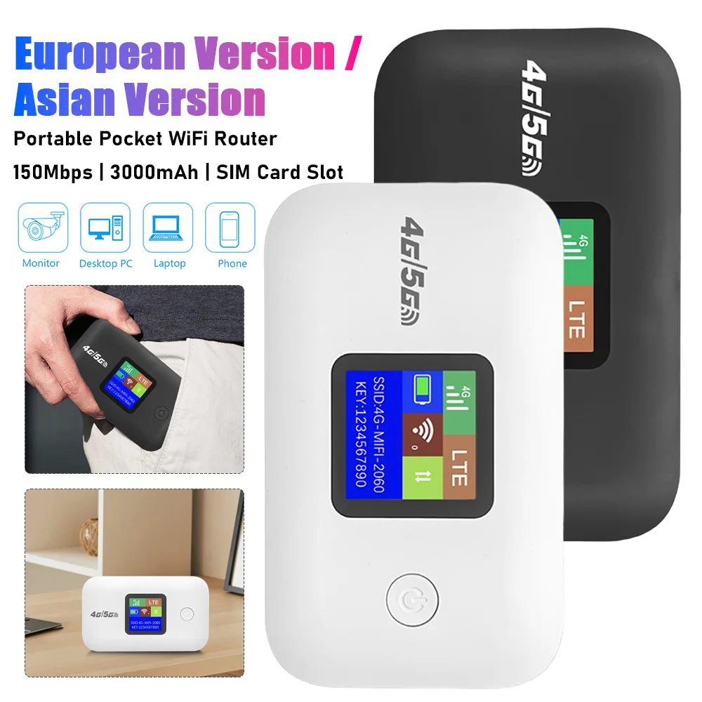 4G Pocket WiFi Router 150Mbps Mini Outdoor WiFi Hotspot Device 3000mAh LTE Wireless Portable Router with SIM Card Slot