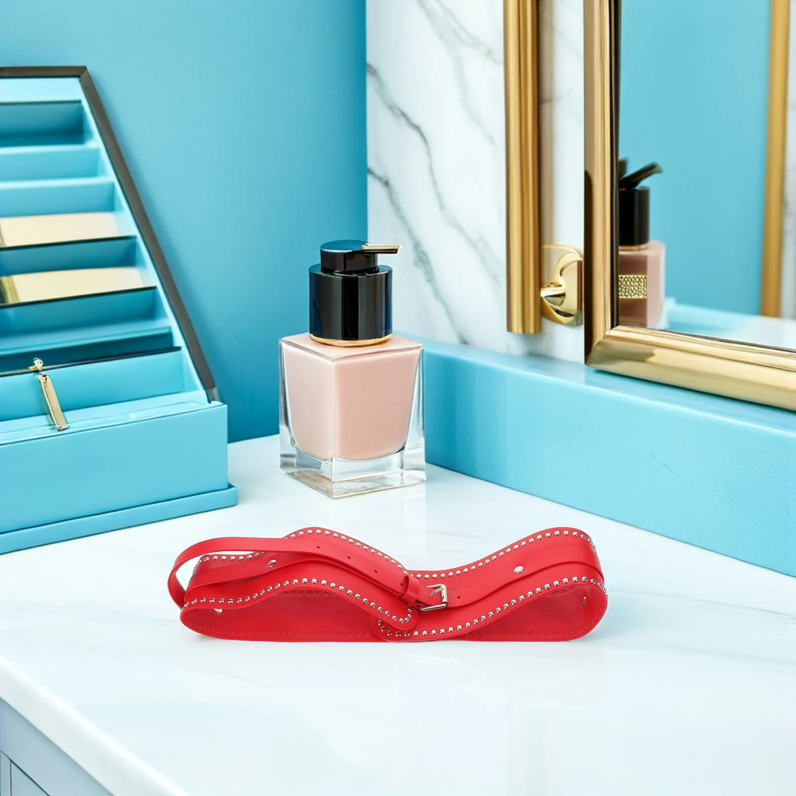 

Punk Rivet Wide Belt Red Metal Buckle Adjustable Waist Women Jeans Dresses Fashion Accessory Trendy Waistband Red Belt for Women