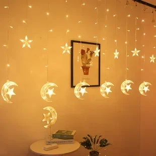 

Eid Mubarak Moon Star Curtain Led Light Happy Eid Mubarak Party Decor Islamic Muslim Parti Ramadan Kareem Decor For Home 2024