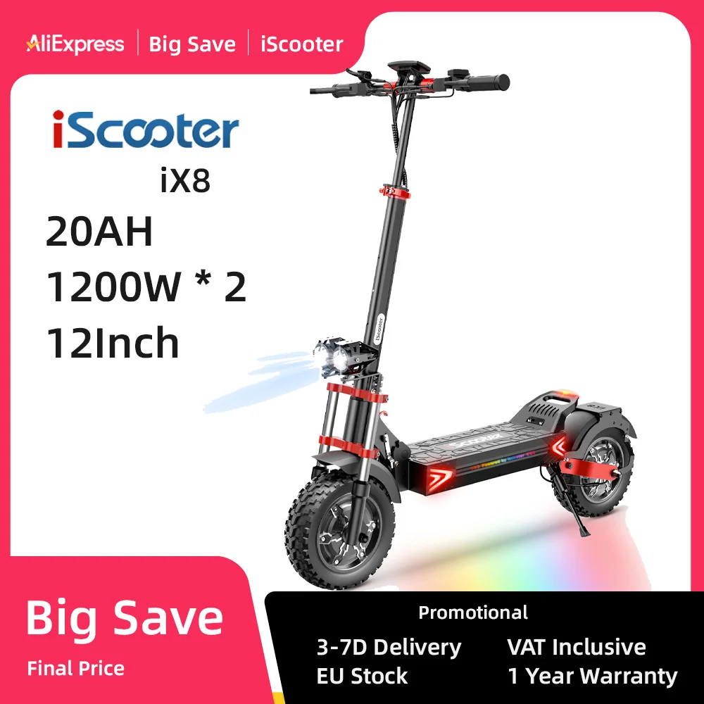 IScooter iX8 1200W * 2 12 with APP 48V 20 ah battery Max reach 65-70Km powerful adult electric scooter