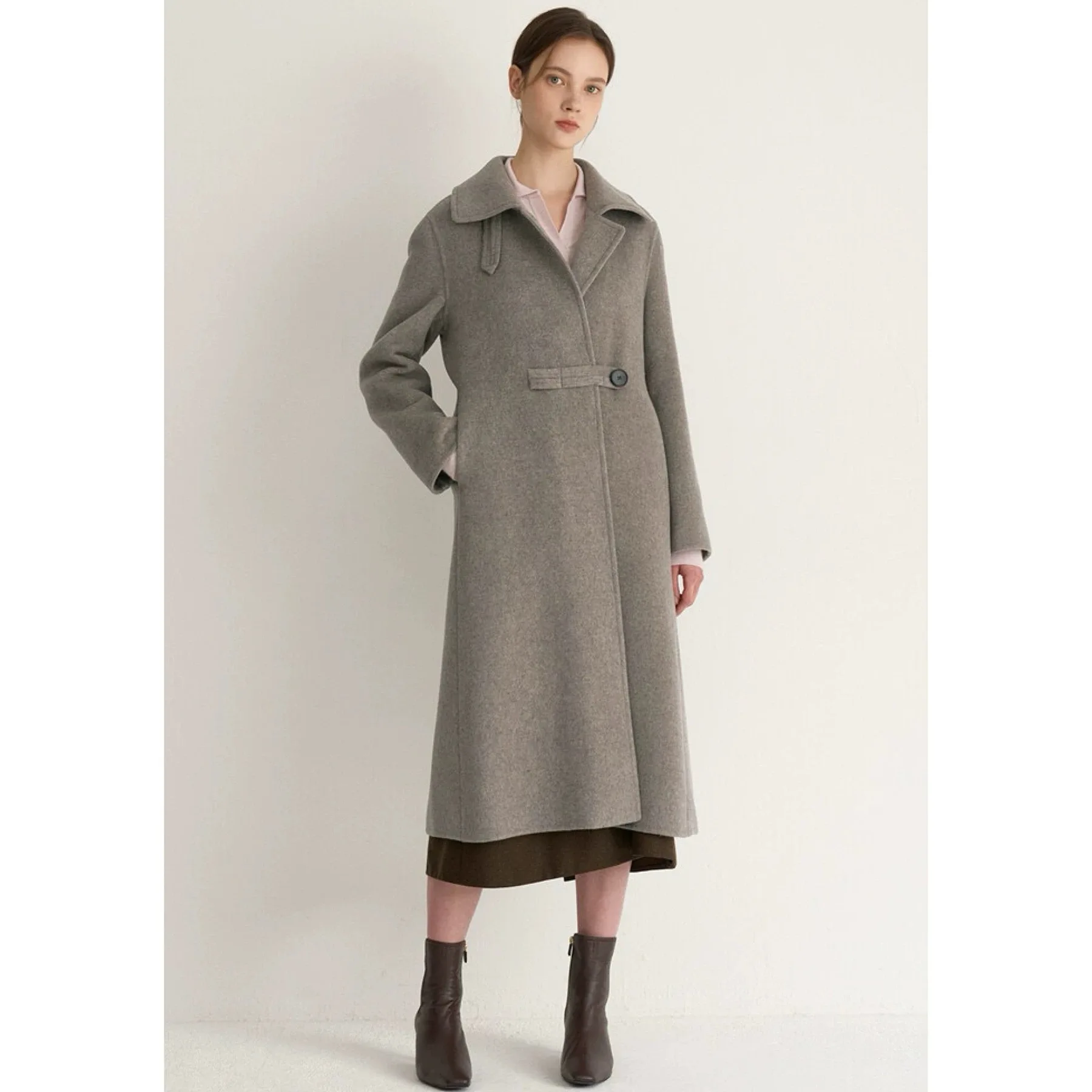 

Lemon Cheese MIN25 Winter Ele Lapel Commuter Versatile Double-Sided Hand-Stitched Long Camere Coat Straight Cut Sle