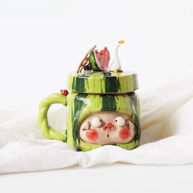 Catering utensils watermelon pig cute milk cup mug coffee funny creative underglaze