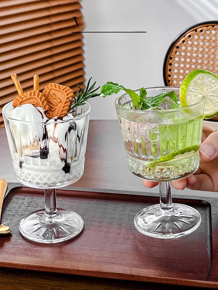 

Vietri Mare Crystal Glass Highball Glasses Embossed Design Vintage Style Cocktail Coffee Glasses Home Use Drinkware