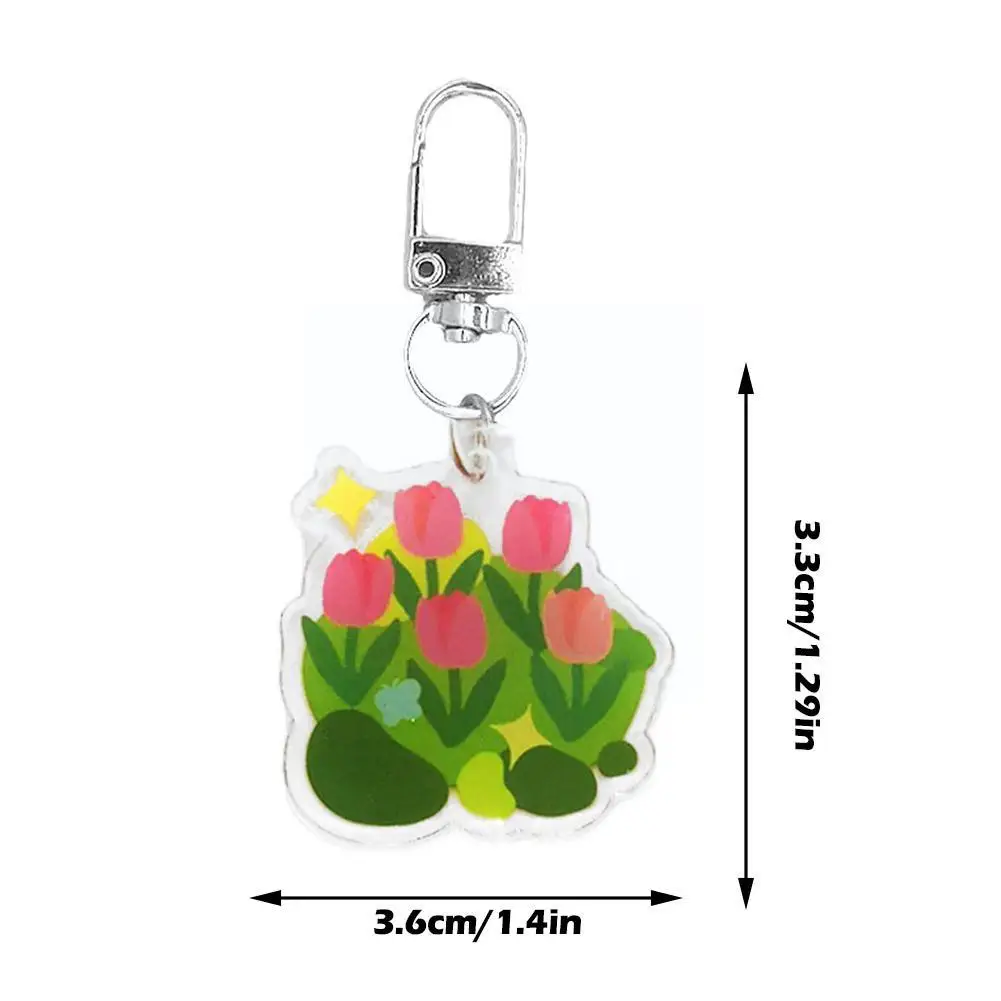 Acrílico Sweet Tulip Keychain para Mulheres e Meninas, Love Heart, Flower Pendant Chaveiros, Cute Handbag, School Bag Acessórios, W5K2