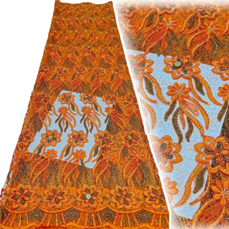 Luxury African Guipure Cord Lace Fabric 2026 New Water Soluble Sequins Fabric for Women Christmas Party Sewing Material 3622