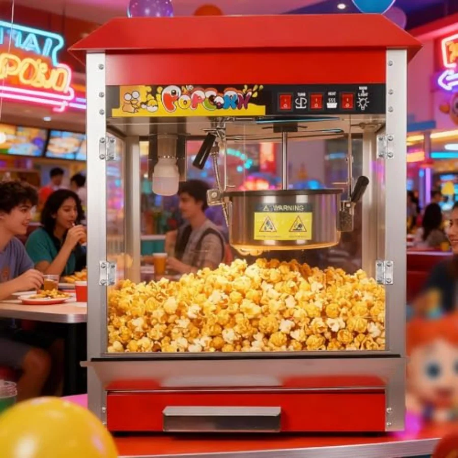 1300W Commercial Popcorn Machine 8 Oz Popcorn Maker for 48 Cups Movie Theater Popcorn Machine with 3-Switch Control Removable S