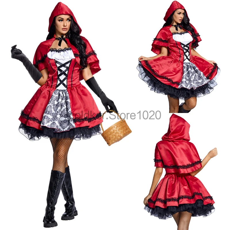 New Women Little Red Riding Hood Costume Modern Version Of Stage Performance Dress With Shawl Adult Halloween Role Play Costumes