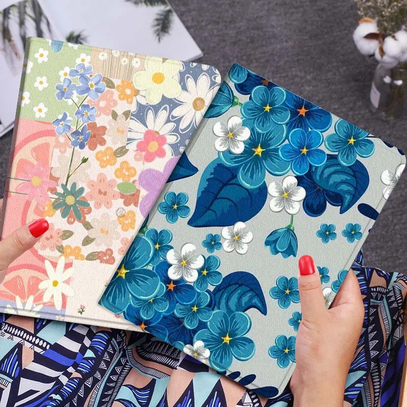 

Cartoon Blue Flower Pattern Tablet Case For Lenovo Xiaoxin Legion Pad Tab Pro GT Y700 Gen4 2 11 P11 M10 K10 3rd Plus Gen Gift