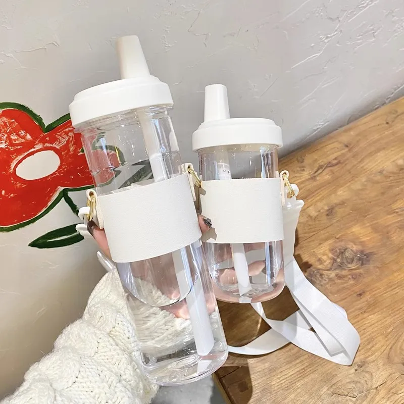 Cute Glass Water Bottle For Kids School Bubble Tea Straw Cups PU Sleeve Large Plastic Coffee Juice Girl Drinking Bottle BPA Free - Image 6