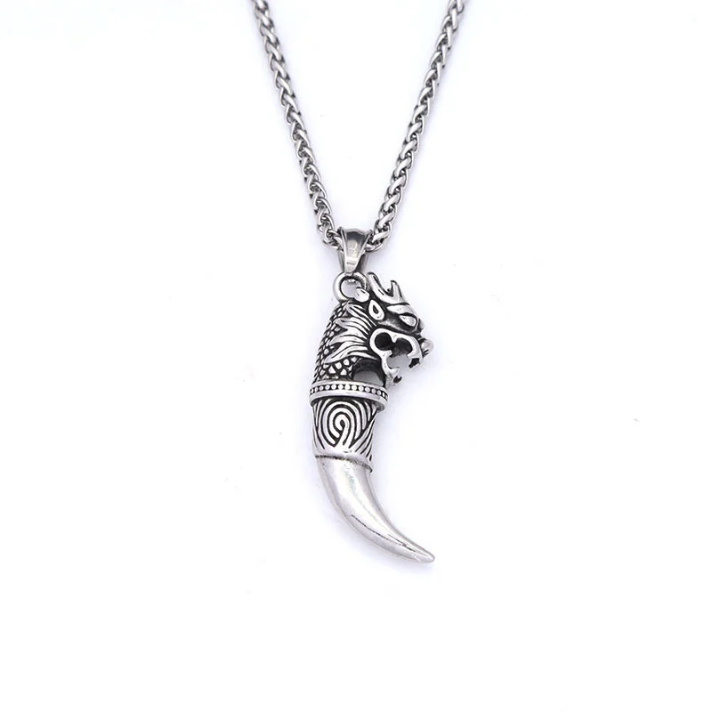 Wolf tooth necklace, European and American men's trendy accessories, stainless steel high-end design sense