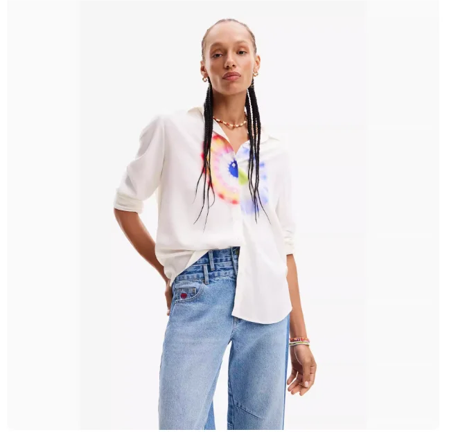 Foreign trade original order, Spanish embroidery and printing, fashionable and casual new product, button up summer shirt