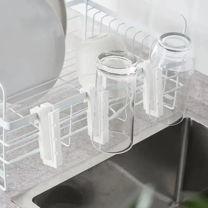 Cup Holder Sink Dish Rack Adjustable Length Plastic Kitchen Organizer Cup Mug Bottle Drying Drainer for Kitchen Bathroom Space S