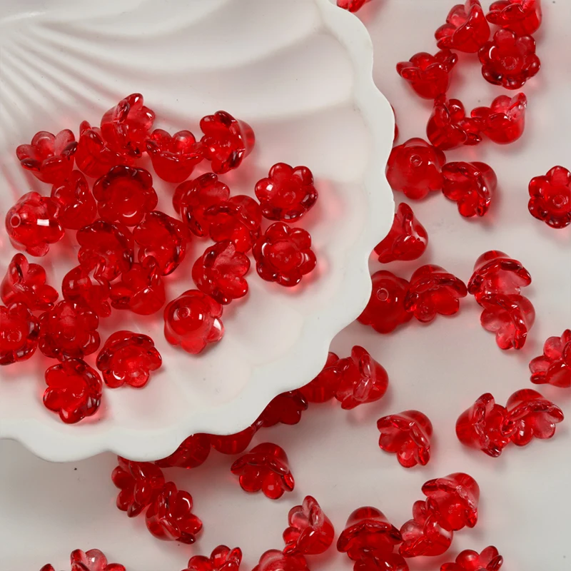 12mm Elegant Translucent Red Lily of the Valley Glass Beads Flower Spacer Beads for DIY Bracelet Necklace Jewelry Making