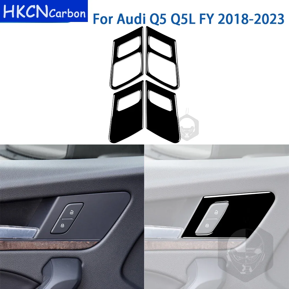 For Audi Q5 Q5L FY 2018-2023 Accessories Piano Black Plasti Car Interior Inner Door Lock Button Panel Stickers Decoration