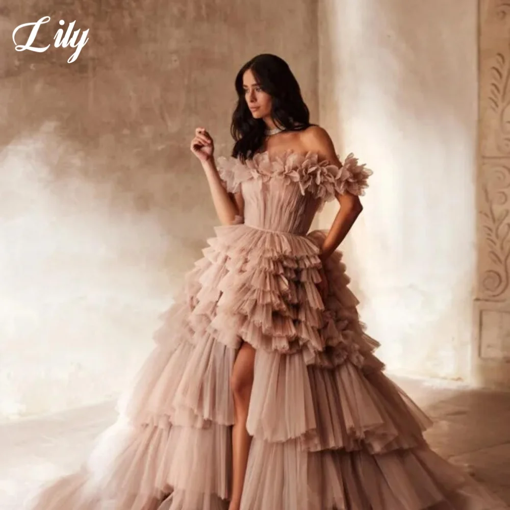 Lily 3D-Flowers Elegantes Abendkleid, schulterfrei, rückenfrei, formelles Kleid, geteilt, langes, schickes Damen-Abendkleid, individuell gestaltet