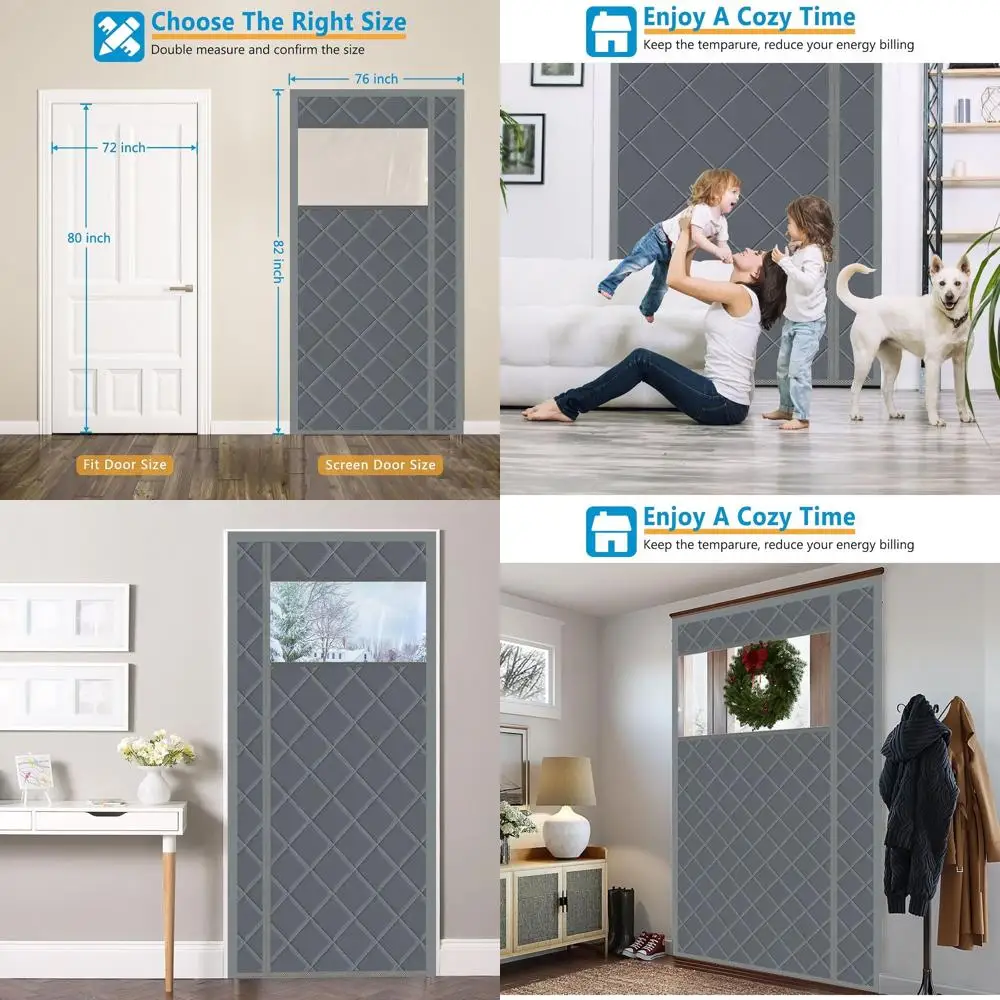 

Thick Insulated Door Curtain, 72 x 80, Waterproof, 76 x 82 with Side Window, Gray
