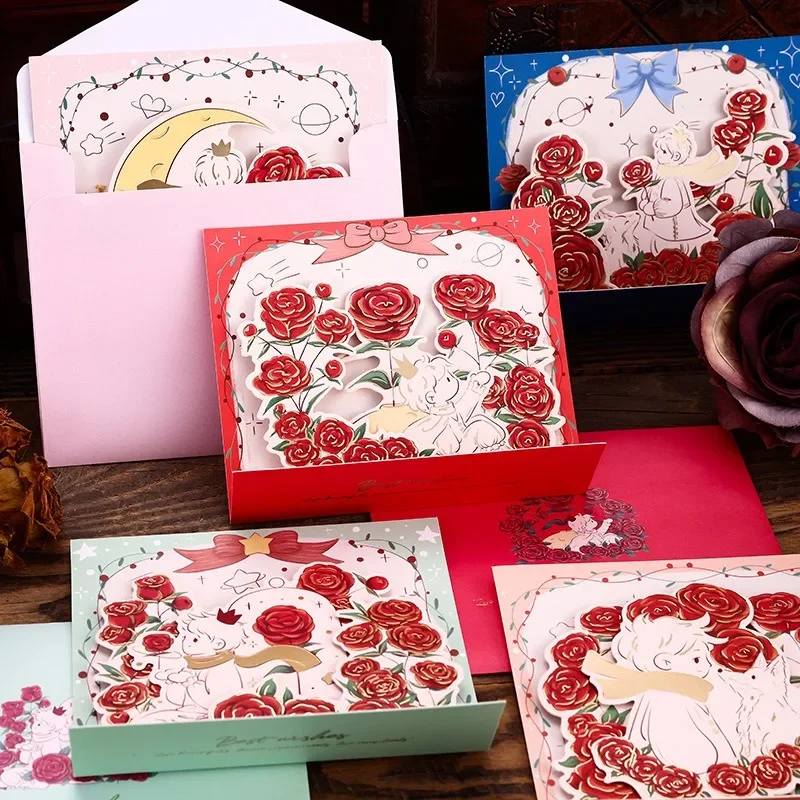 3D Prince and Rose Set Ins Girls' Card Flower Card Set Independent Set with Envelope Festival Universal Gift  greeting cards