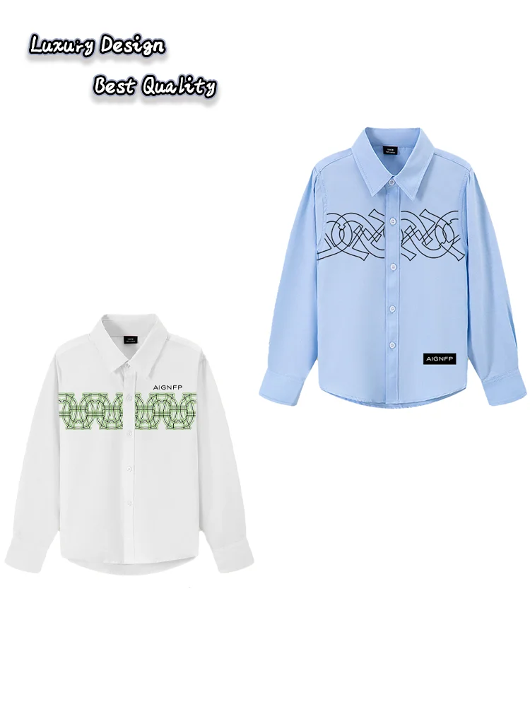 Camicie per neonati primavera 2026 Nuova tendenza Camicia per bambini maniche lunghe stampa di lettere Top in cotone abbigliamento casual da festa Camicia per bambini adolescenti