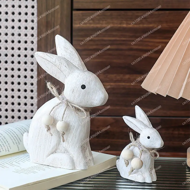 Easter wood craft rabbit ornament room decoration creative home living room office desktop