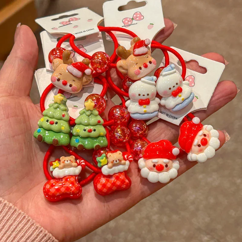 2 Stück Weihnachten Cartoon Mädchen elastische Haarbänder Kinder Haargummis Baby Kopfbedeckung Haarschmuck für Mädchen