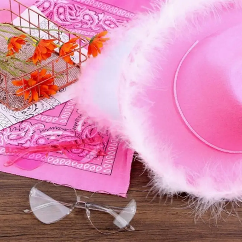 652F Bachelorette Party Cowgirl Cap Fashion Furry Hat نظارة شمسية ملحق العروس #4