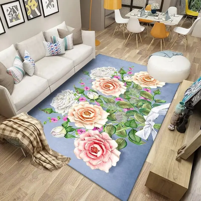 3D Flowers Carpet for Living Room  Nordic Room Decoration Home Mats Antiskid Easy Cleaning Bedroom Floor Entrance Kitchen Rug