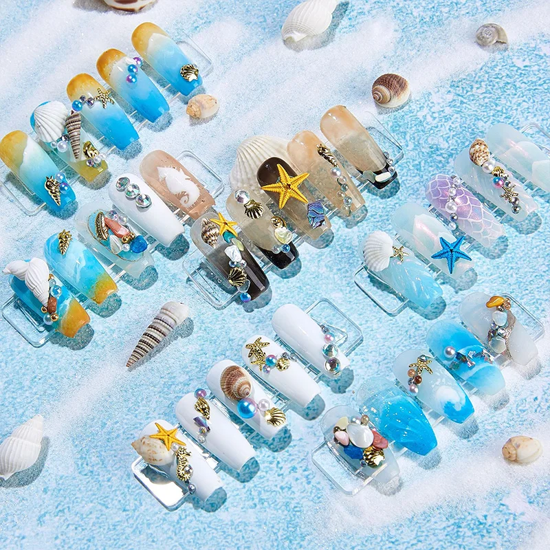 12 กริดฤดูร้อน Ocean สไตล์เล็บ Charms Natural Abalone Sea Shell ปลาดาวไม่สม่ําเสมอ Slice ตกแต่ง DIY เล็บอุปกรณ์เสริม