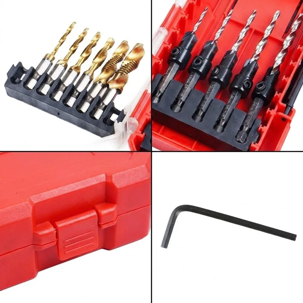 Metal Countersink Drill Bit Set 12PCS Featuring 4 Tapered Heads for Fast Chip Removal and Reduced Binding in Wood
