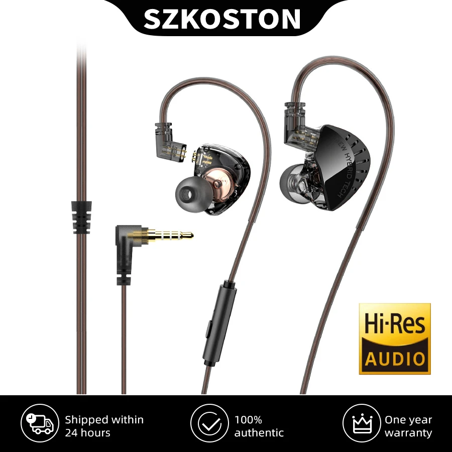 Auscultadores com Microfone com Cancelamento de Ruído, Earbuds LD2 Music Monitor, Fone Hi Fi Baixo, Destacável, Plug L-Shape, Fones De Ouvido Com Fio