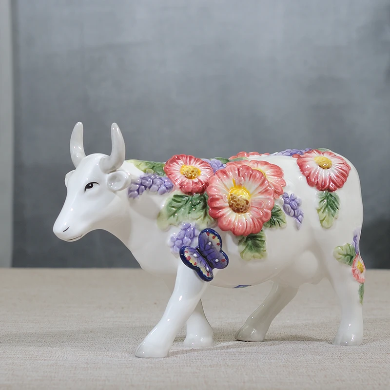 Ceramic Cow Bull Figurines, Home Decor Crafts, Room Decoration, Butterfly, Rose, Cattle Office, Porcelain Animal Figurines