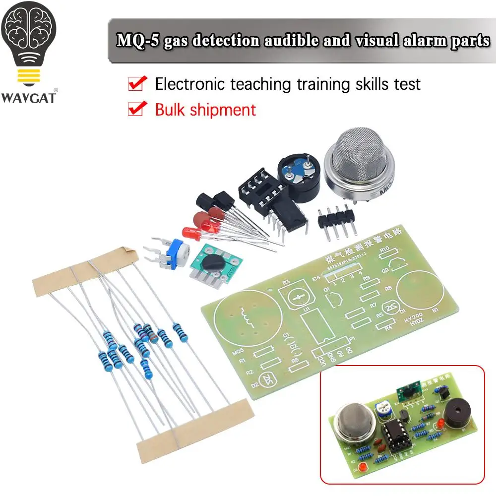 WAVGAT Mq-5 gas detection acoustooptic alarm circuit electronic teaching training skills test MQ5 sensor suite