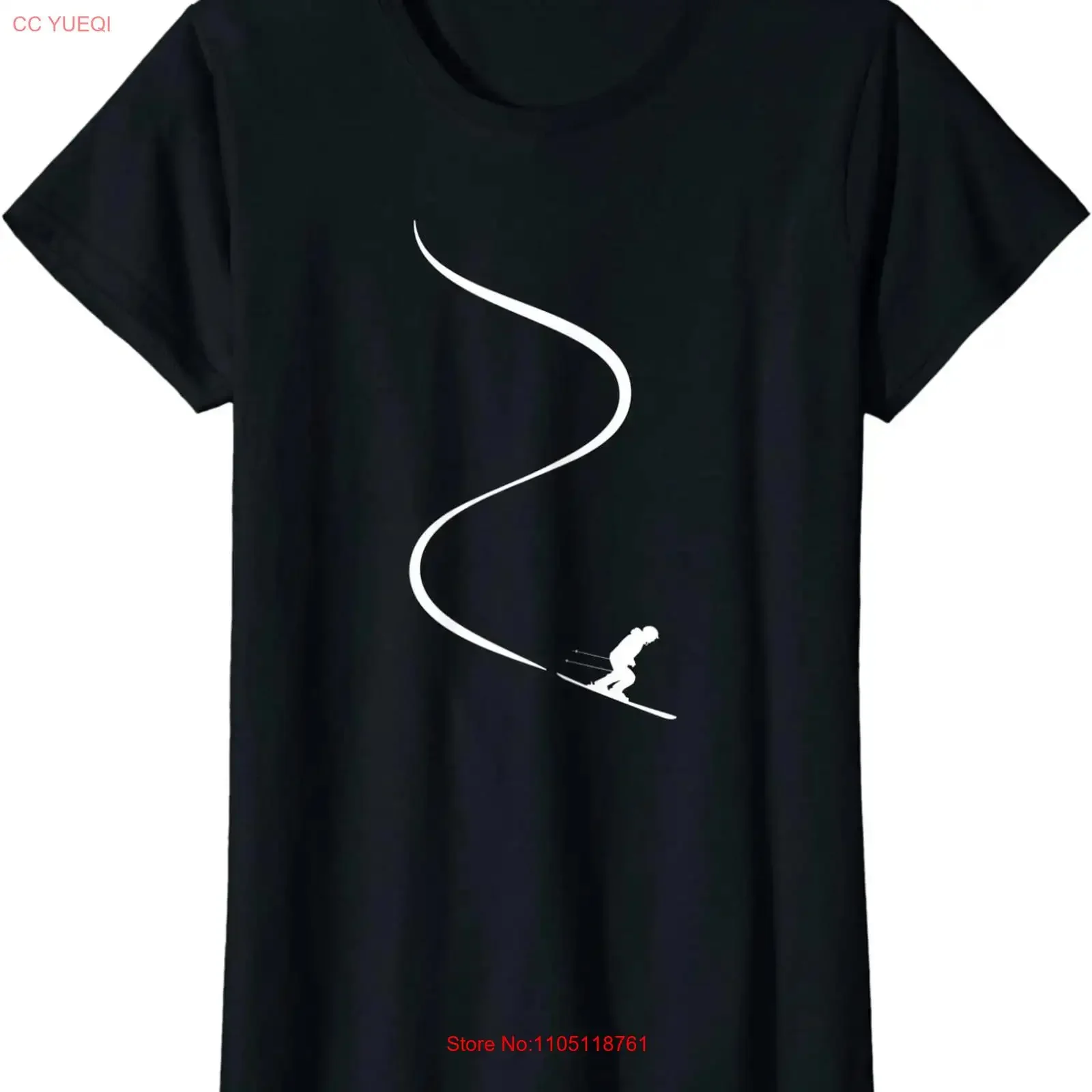 Skier With Tracks In Deep Powder Snow Freeride Ladies' Crewneck T Shirt long or short sleeves vintage Washed graphic Unisex