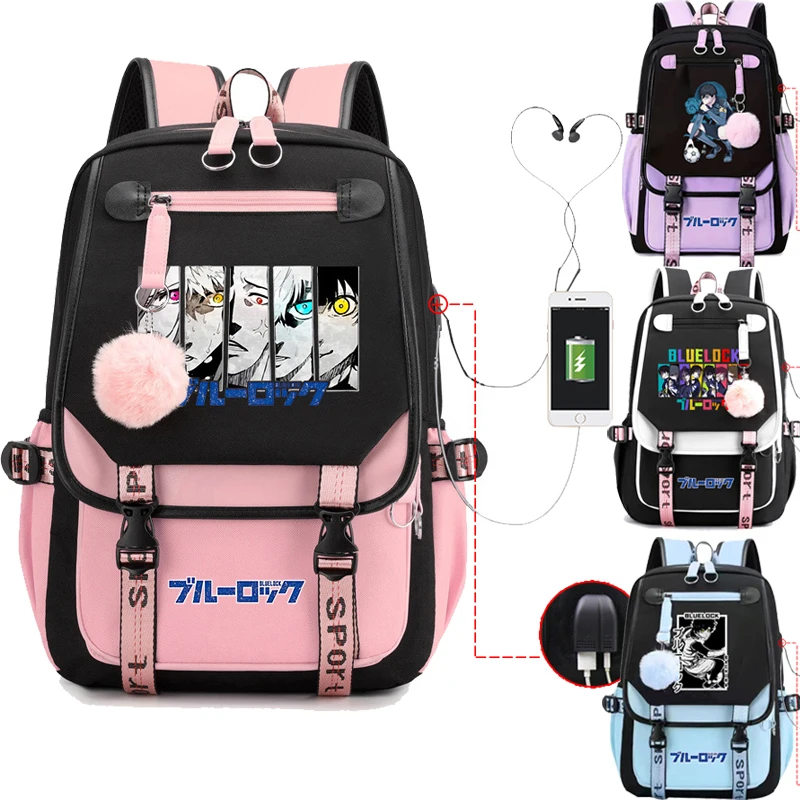 

2025 Anime BLUE LOCK Backpacks Large Capacity Usb Ports School Bags Students Manga Blue Lock Knapsack Teenager Travel Backpack