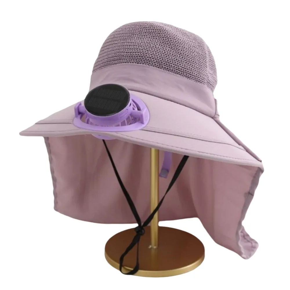Mens Floppy Hat Anti-UV Solar Fan Cap Breathable USB Charging Sun Cap Long Sun Shield Floral Design Fisherman Hat Cycling