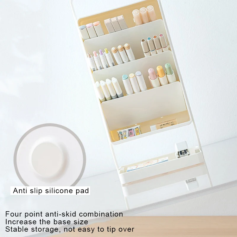 Portable Pen Holder, Student Office Desktop Pen Holder Stationery Rack, Grid Division, Layered and Orderly Pencil Storage Box