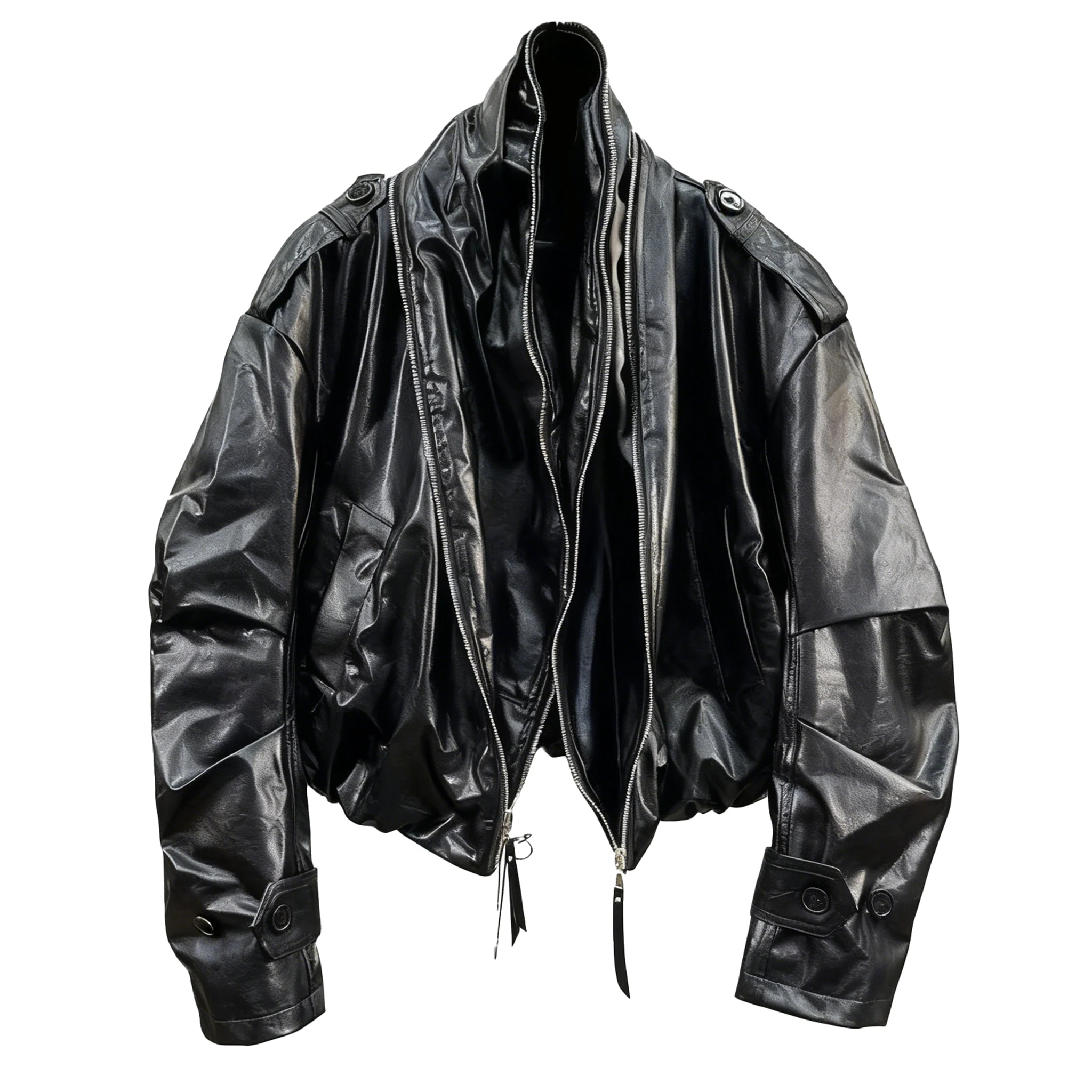 

NIGO Black Glossy Multi Zip Leather Jacket Autumn Winter Faux Leather Outerwear Soft Comfortable Fashion Coat #NIGO9517Z