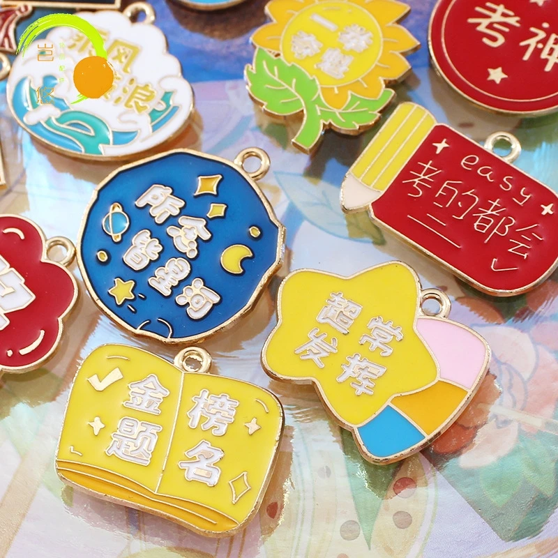 Wish Words Metal Charm Pendant 20pcs High Quality Lucky Enamel Charms Chinese Wishes Gold Earrings Making Accessories DIY image 5