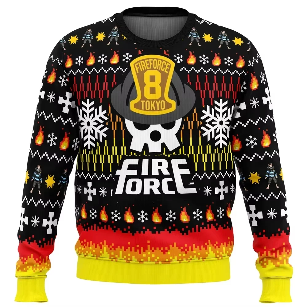 Christmas Flame Fire Force Ugly Christmas Sweater Gift Santa Claus Pullover Men 3D Sweatshirt And Top Autumn And Winter Clothi