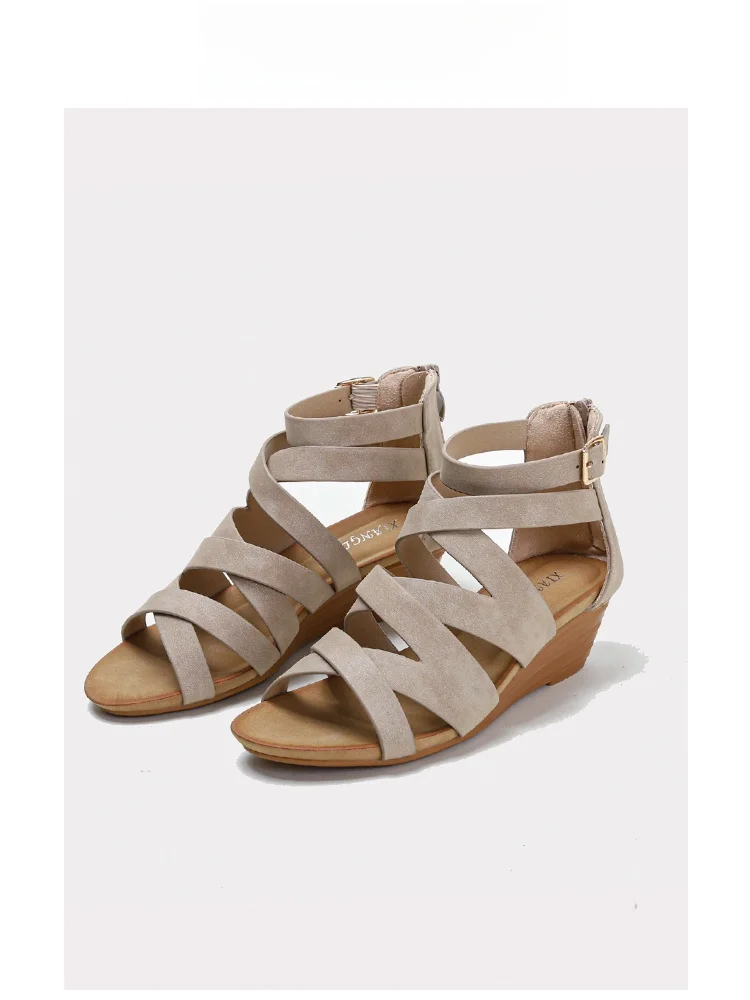 Bohemian Style Women's Sandals with Cross Straps Open Toe Platform Roman Style Shoes Zipper Back High Heel Comfortable Summer...