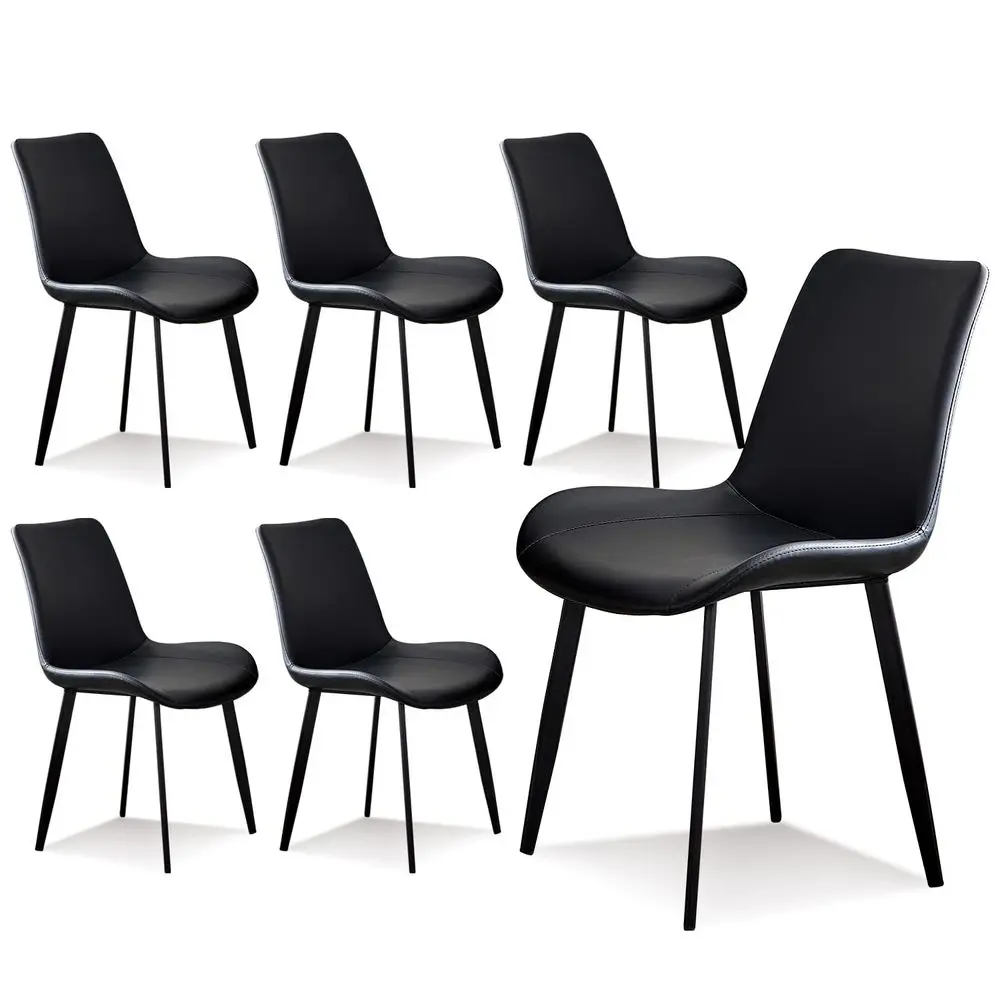 

Chairs Set of 6 Black, Faux Leather Chair with Metal Leg, Comfortable Kitchen Chairs for Dining Room Living Room Bedroom Cafe B