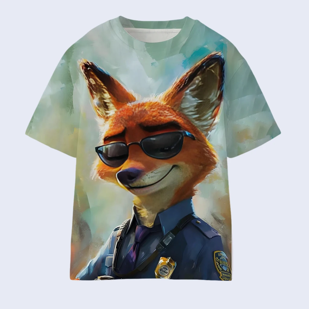 تي شيرت صيفي جديد بأكمام قصيرة للرجال، طباعة Zootopia 2 Nick Wilde، بلوزة كاجوال قابلة للتنفس للارتداء الداخلي/الخارجي #2