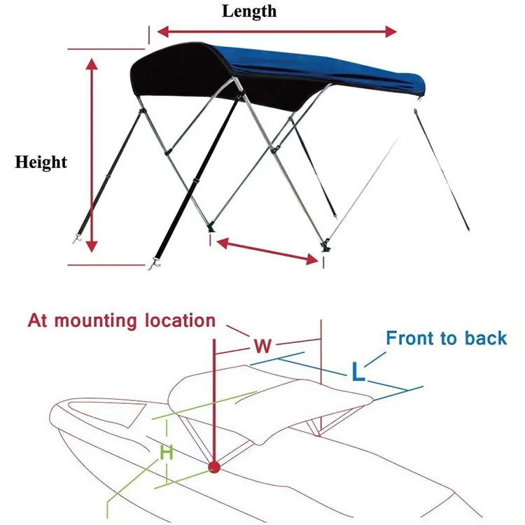 Boat Bimini Top 3 Bow or 4 Bow Marine Yacht Waterproof 600d Polyester Oxford Boat Bimini Top Cover