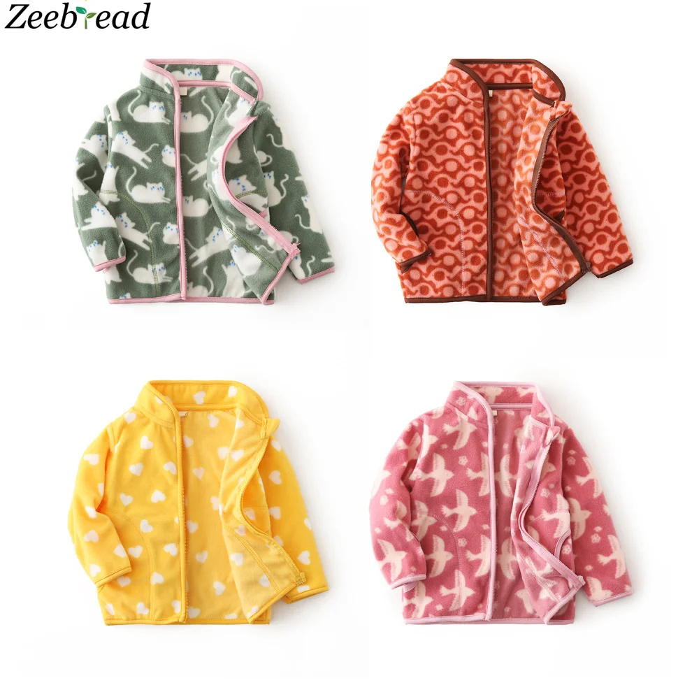 Zeebread New Arrival Boys Girls Fleece Jackets Zipper Animals Print Plus Velvet Thickening Polar Fleece Children Collar Jacket