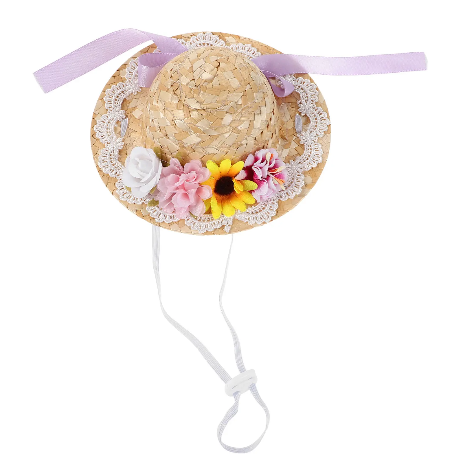 Mini Straw Hat for Crafts Boho Summer Tiny Sombrero Bowknot Flower Small Straw Hat Decoration Dollhouse Miniature Accessory