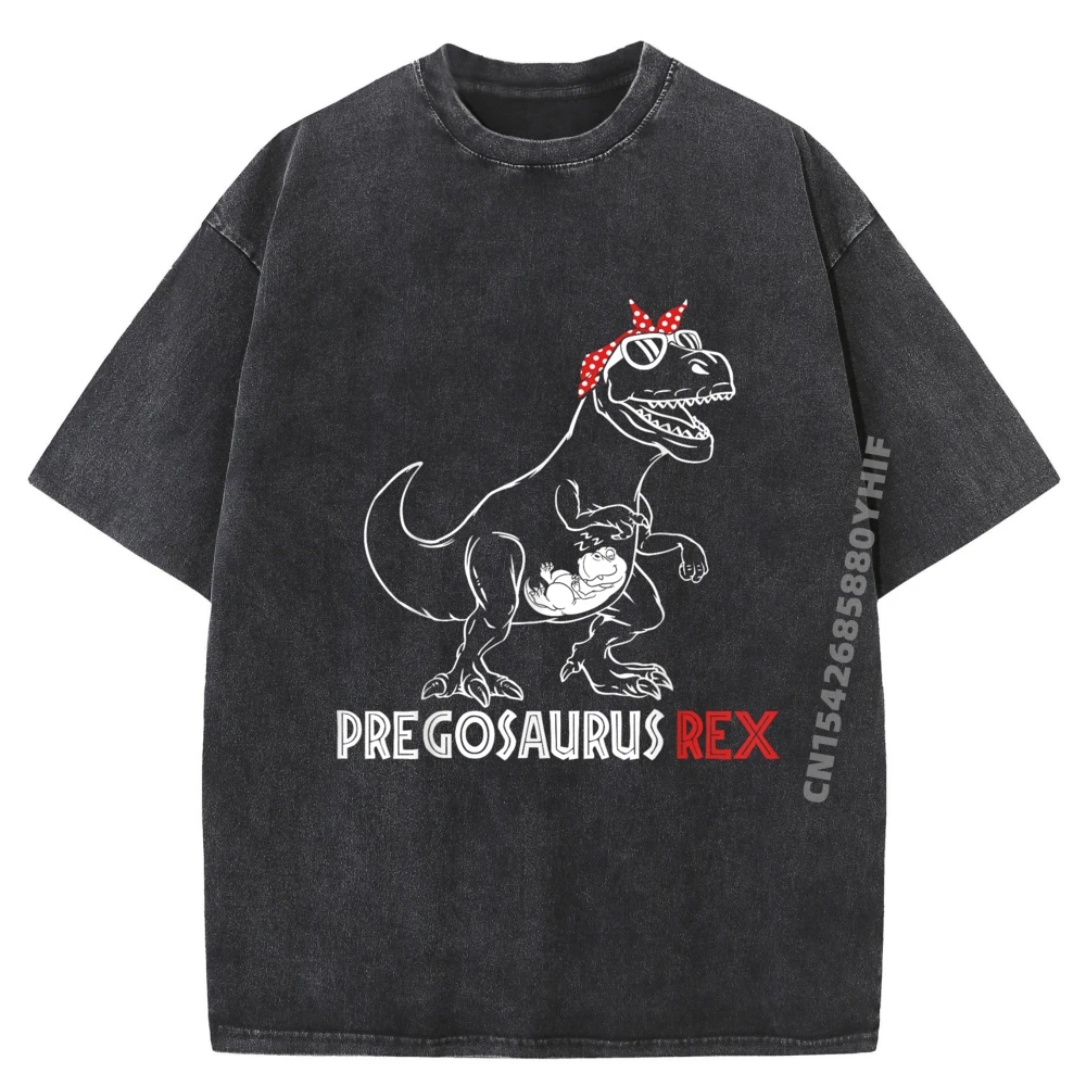 

Funny Pregnancy Announcement Mamasaurus Rex Pregosaurus Printed T-Shirt High Quality Large Size Classic Washed Shirt