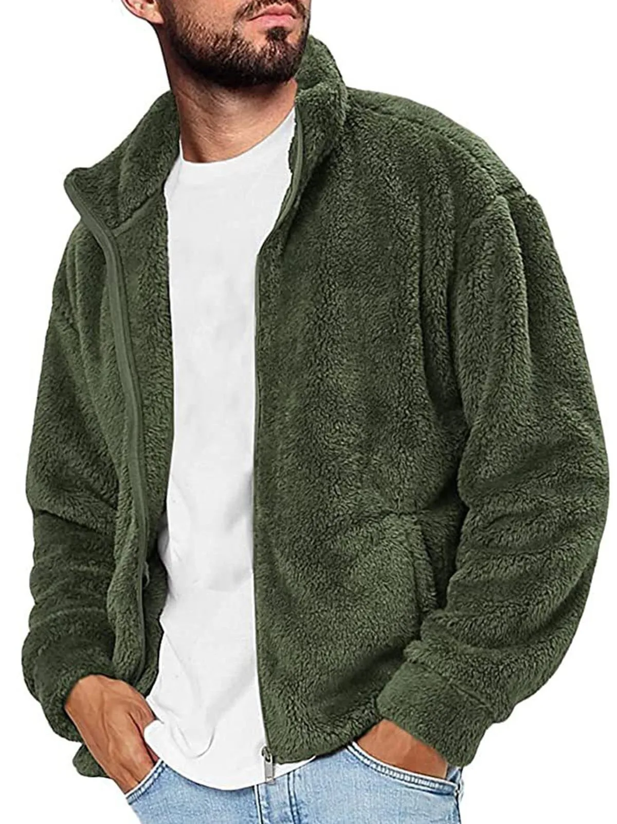 

Men's Fashionable Pure Color Hooded Jacket Velvet Shirt Casual Loose Fit Straight Hem Simple Style Cotton Blend Long Sleeve Z...